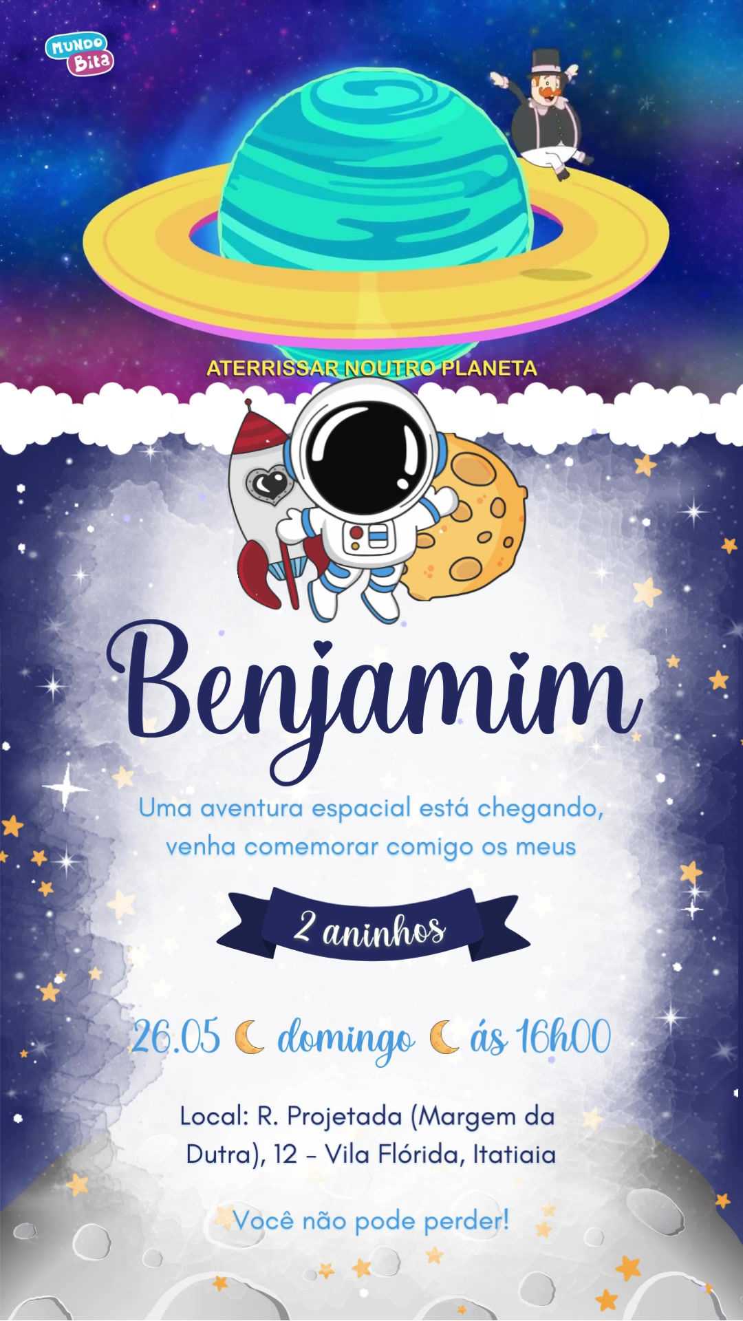 Convite Com Vídeo - Astronauta