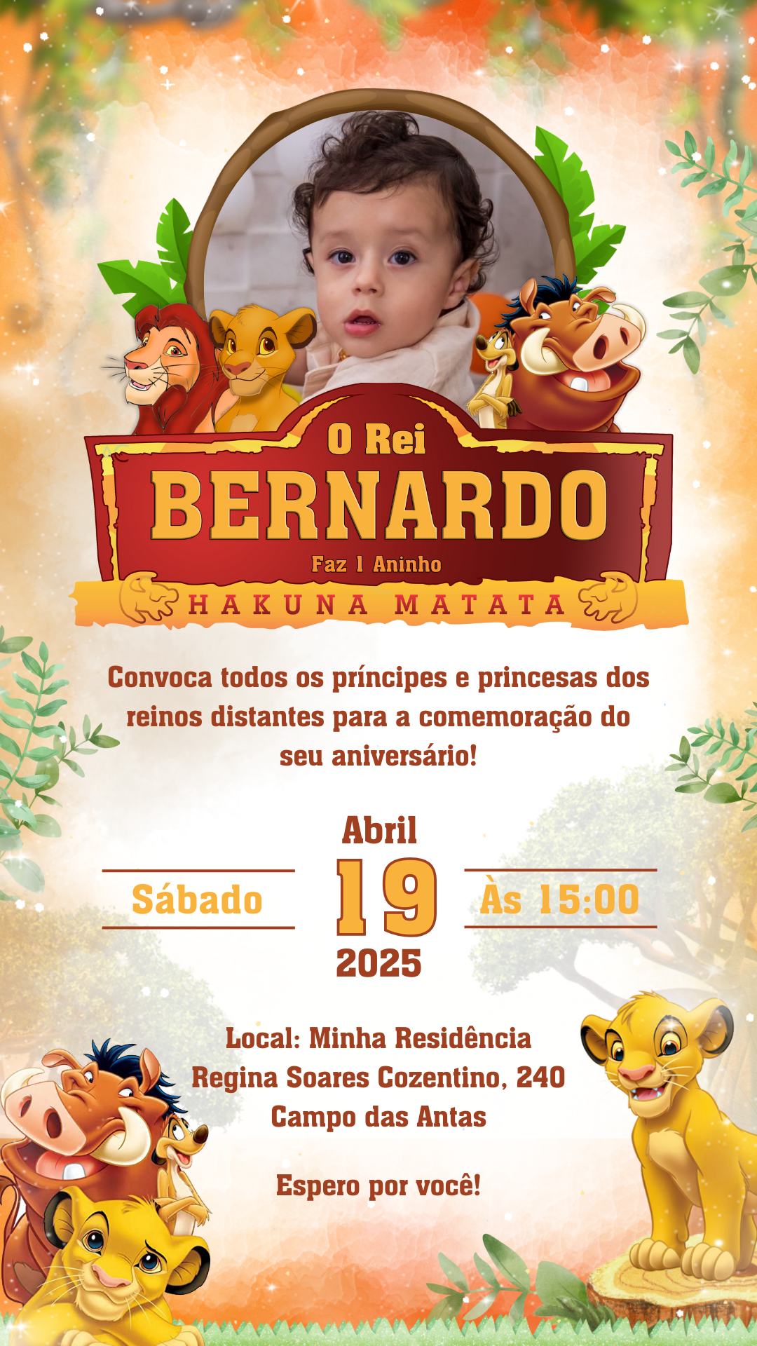 Convite Animado Simples - Rei Leão