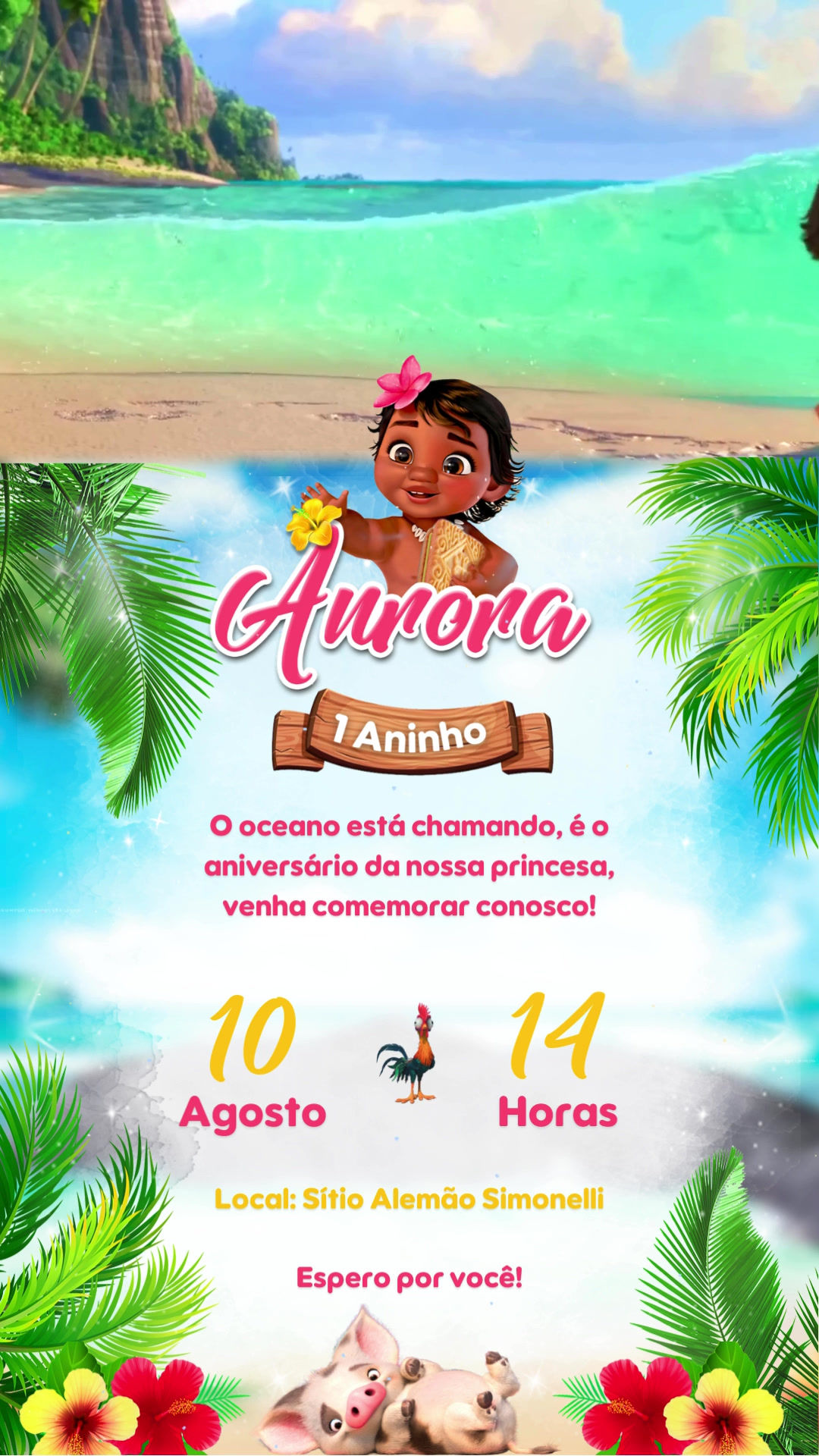 Convite Com Vídeo - Moana Baby