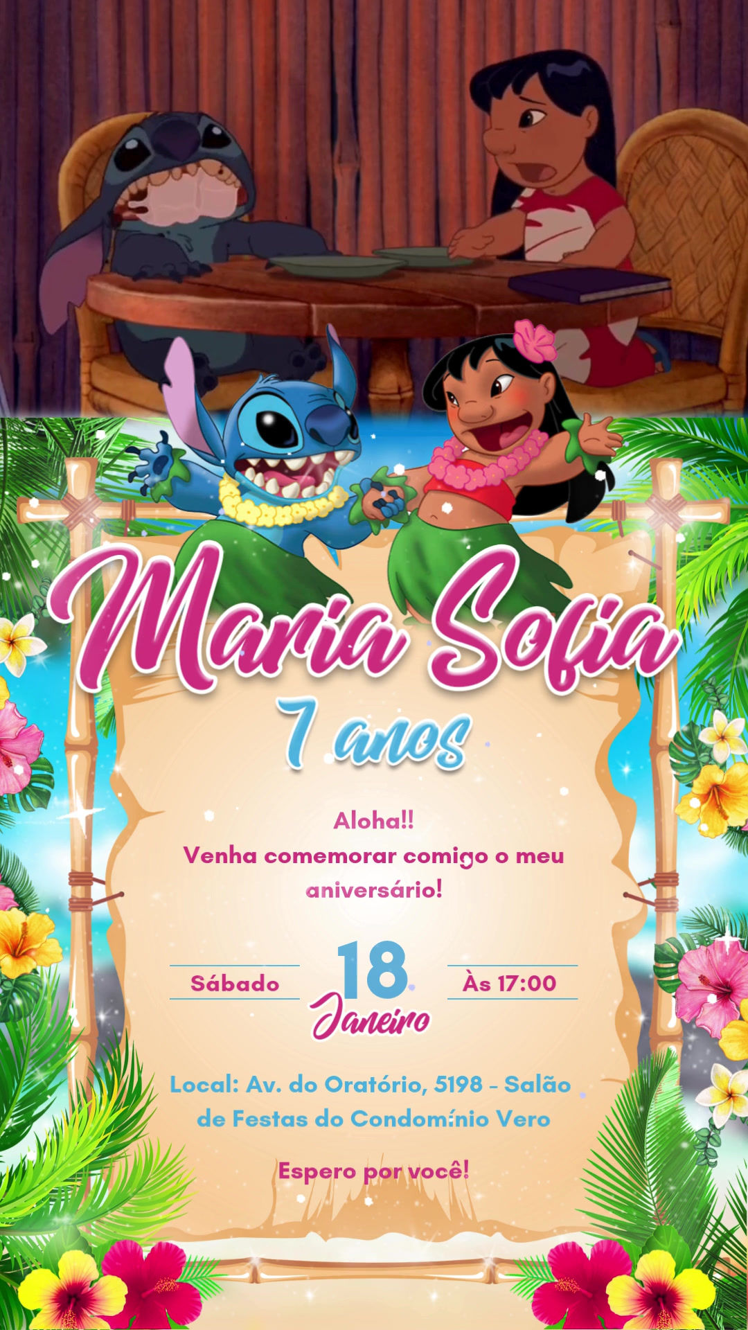 Convite Com Vídeo - Lilo & Stitch