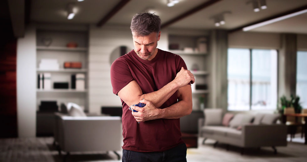 Using ice to reduce elbow pain and inflammation.