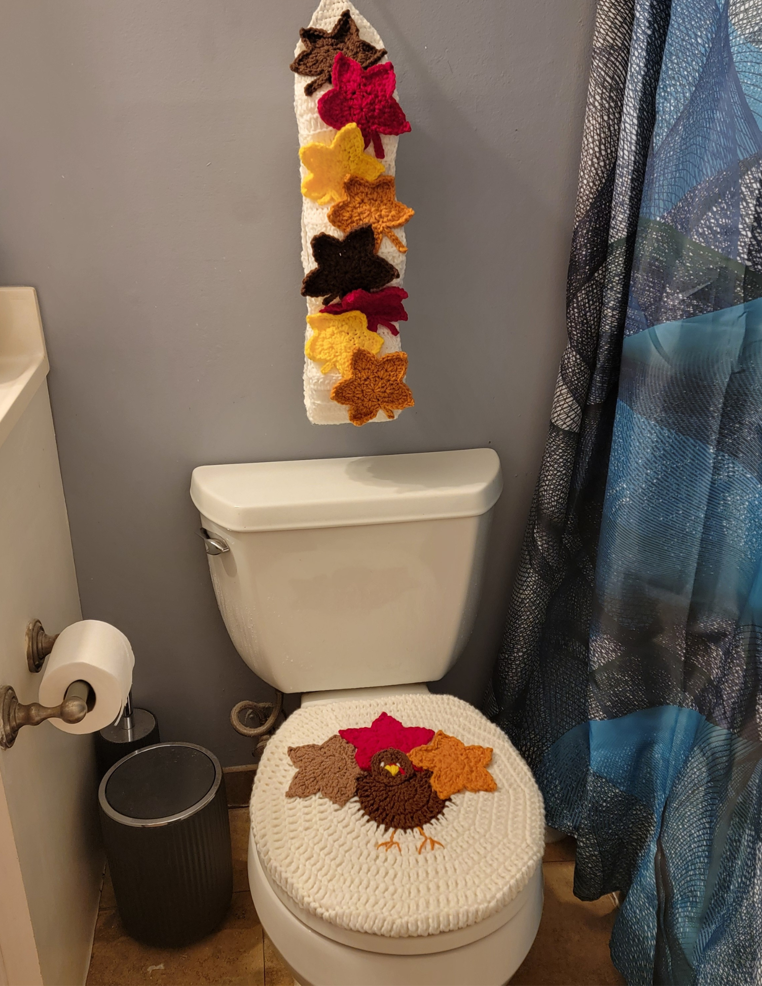 Thanksgiving Restroom decor, Toilet Roll Holder, Toilet Seat Cover