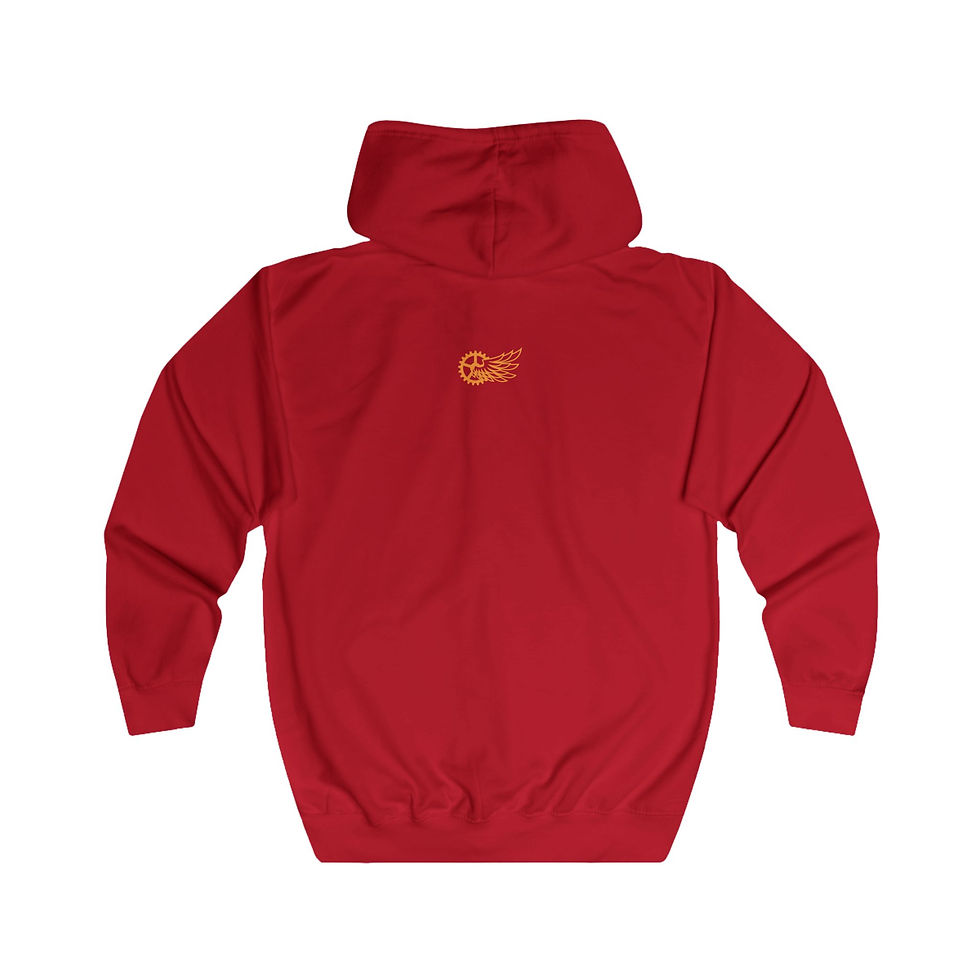 Thumbnail: Red Moshipco hoodie with orange logo