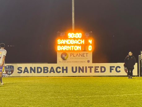Ben Greenop scores hat-trick in Sandbach 4-0 victory.