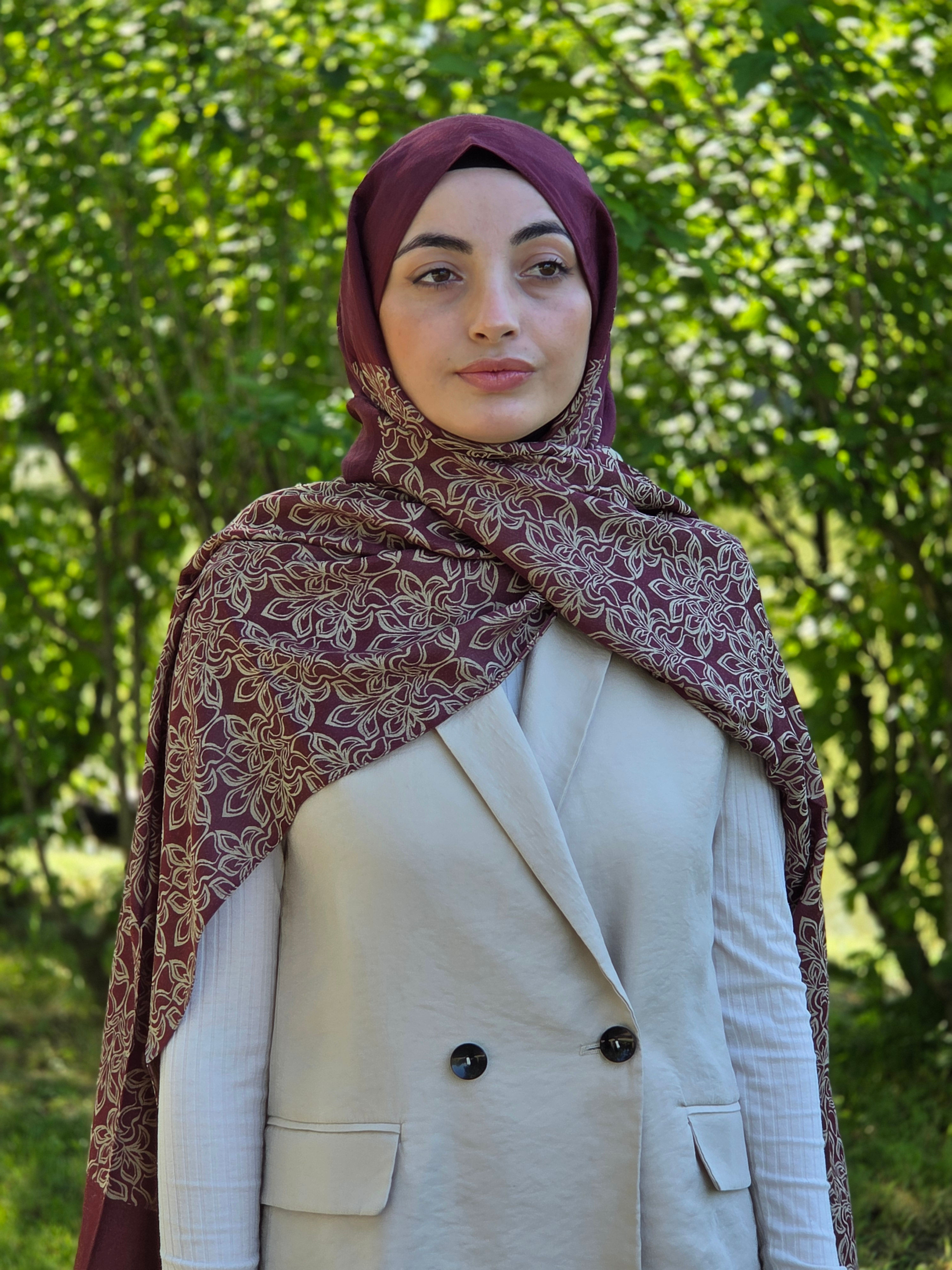 Marrakech Çift Taraflı Desenli Şal Mürdüm - Somon