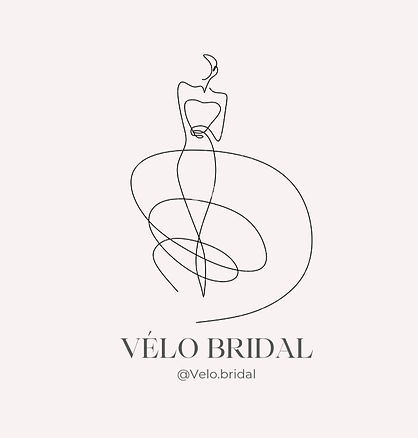 Line art of a bride with a veil wrapped around her, Velo Bridals Logo