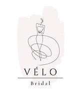 Line art of a bride with a veil wrapped around her, Velo Bridals Logo