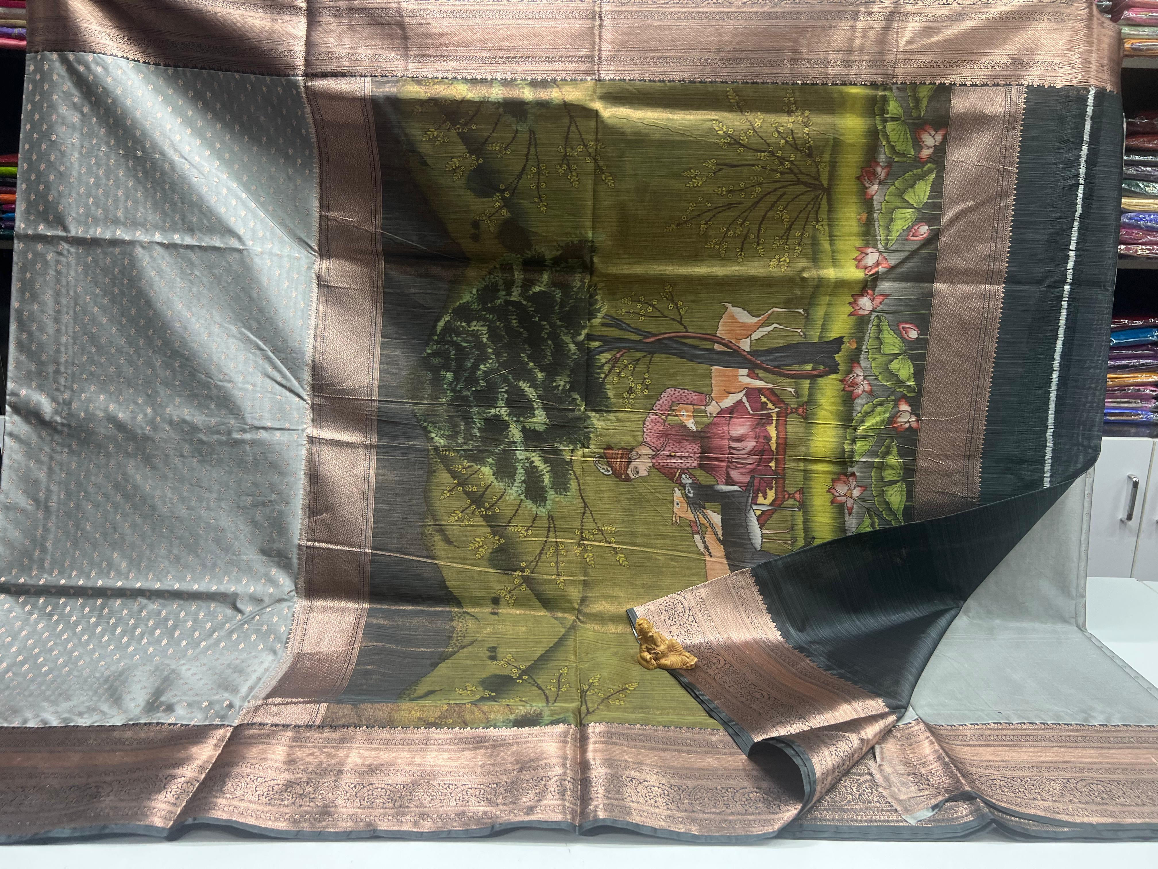 Semi Kanchi  Sarees With Digital Print Pallu With Blouse-SC1016