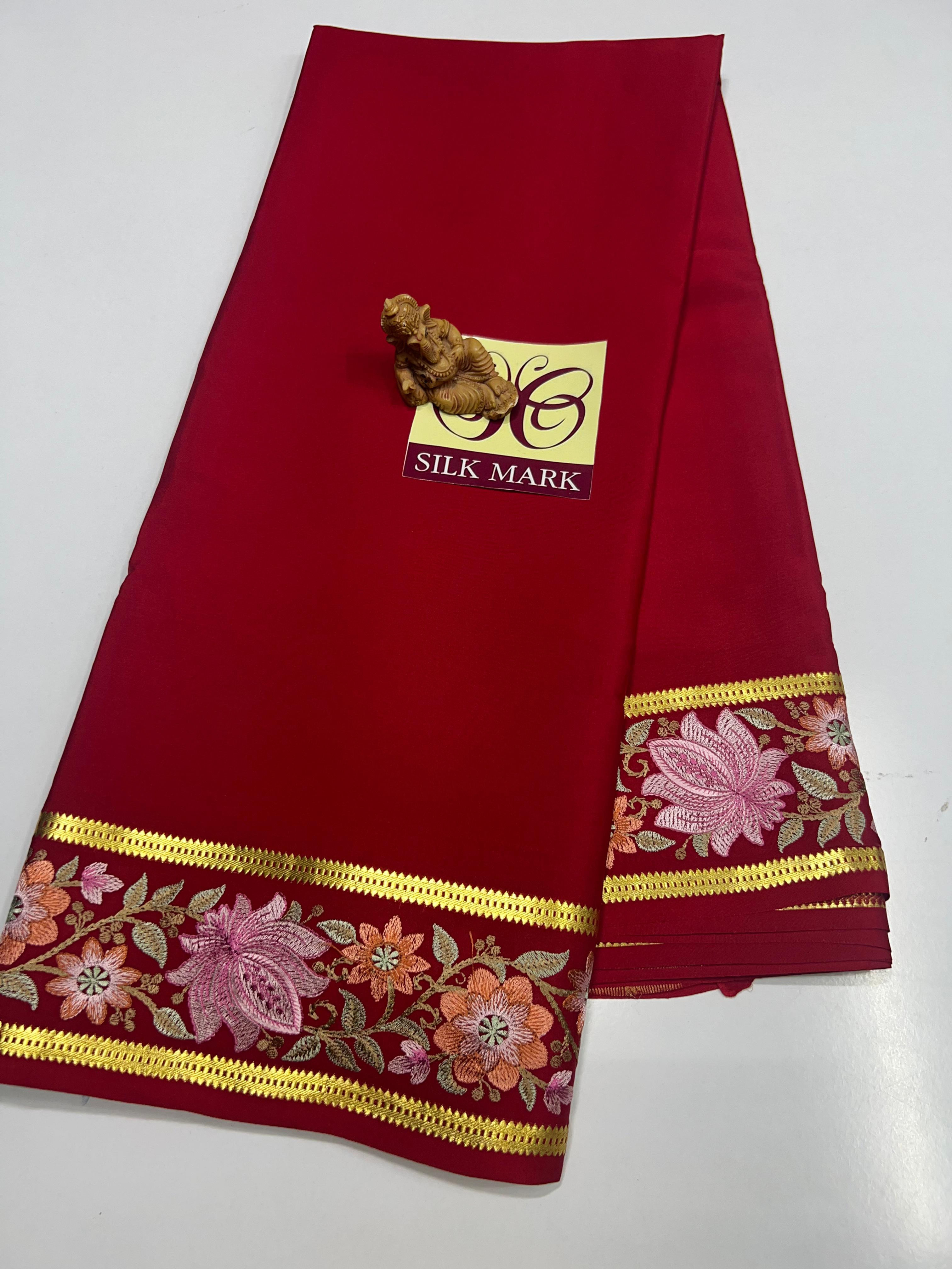 Pure Mysore crepe silk with Ebroidery Saree SC-1187