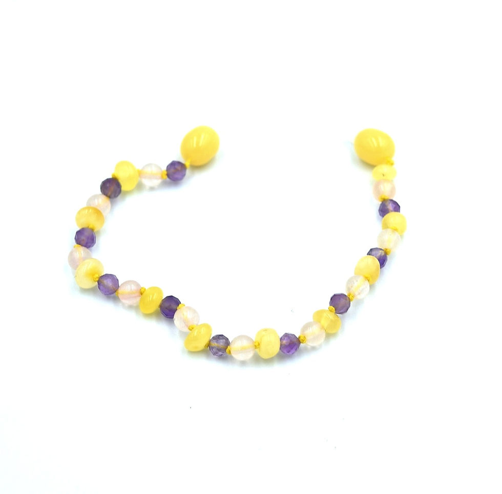 Miniatura: Pulsera de Ámbar con Amatista y Cuarzo Rosa