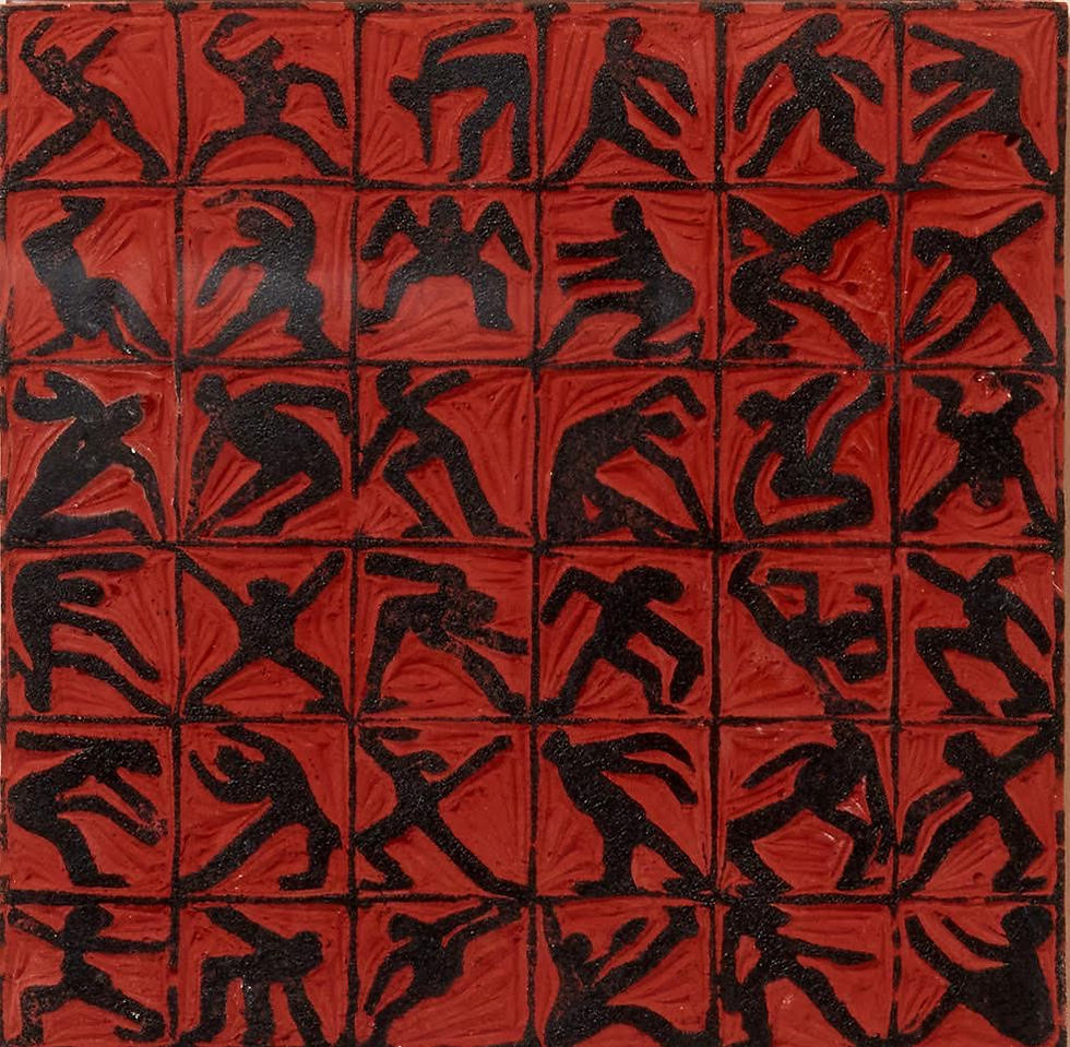 Thumbnail: Hand Painted Tiles “TROUPE” , framing and wall installation available