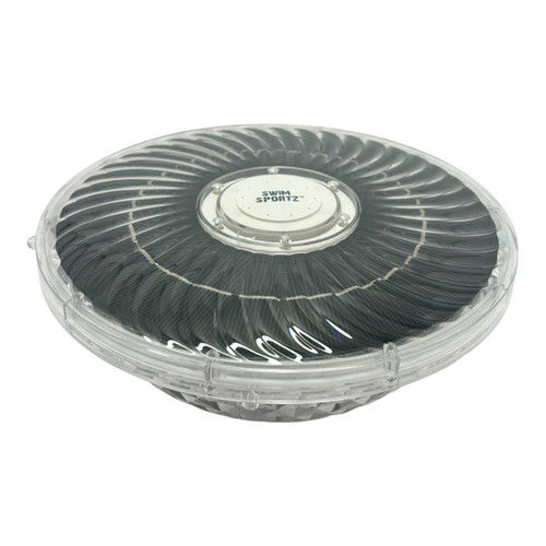 Colorful floating LED fountain and light display, shown in a blue swimming pool, with a circular floating unit spraying multi