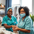 A black nurse and patient giving service