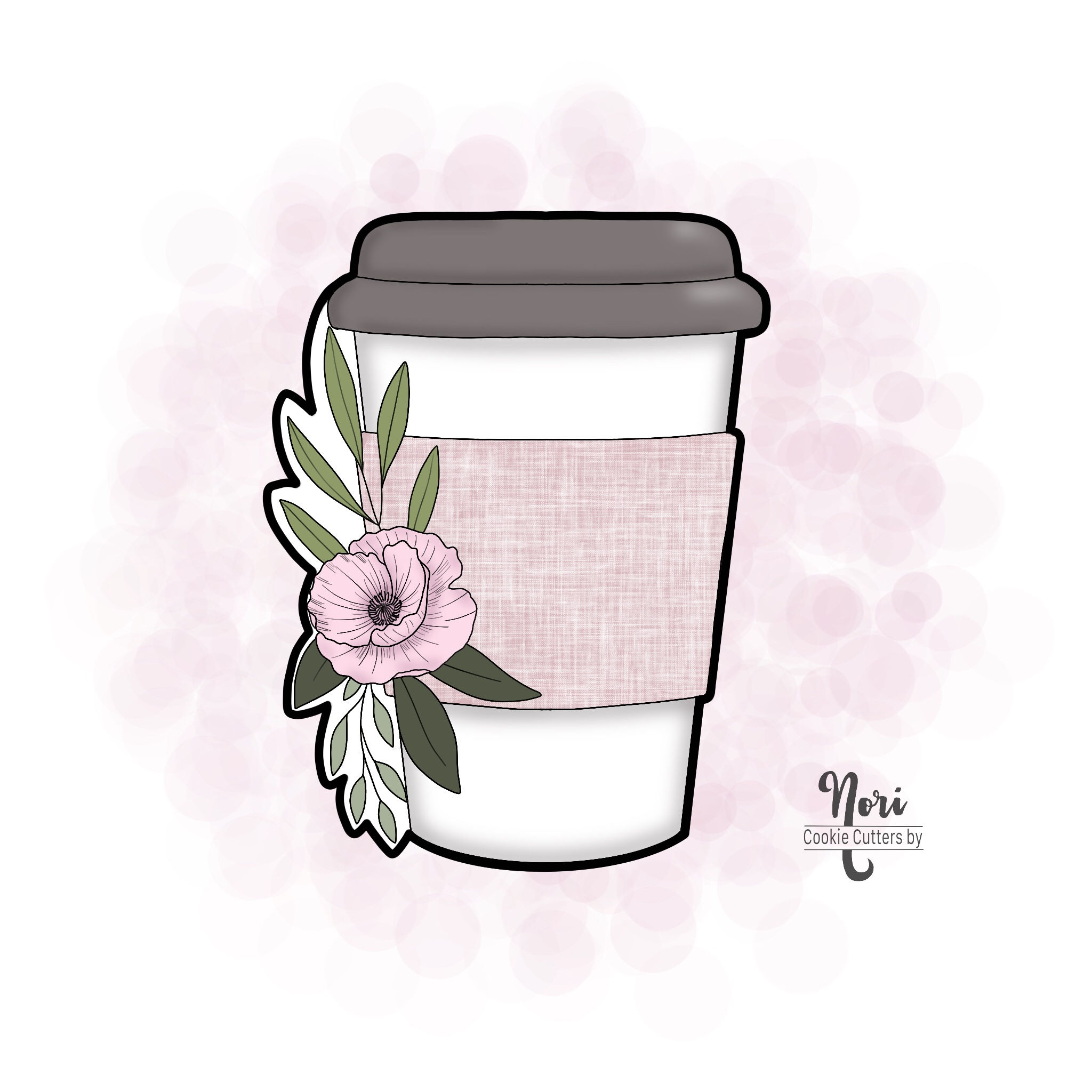 Floral Coffee Cup 2 Cookie Cutter - CN0739