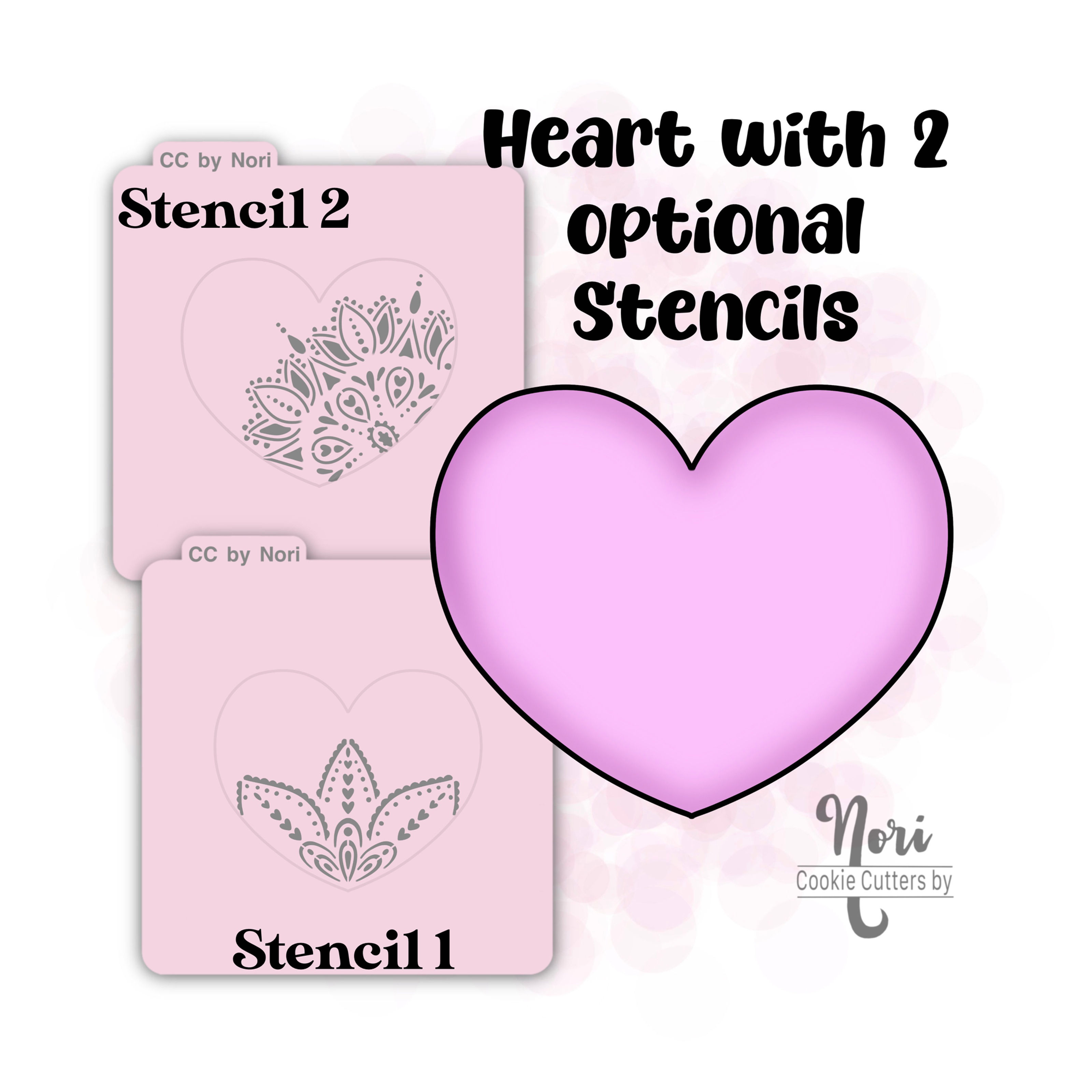 Heart 11 Cookie Cutter and optional Stencil - CN2210