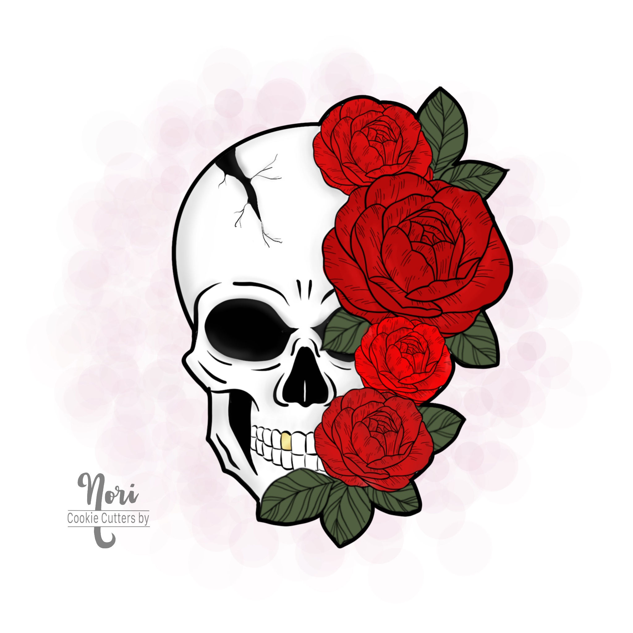 Floral Skull 1 Bones and Roses Cookie Cutter - CN0231