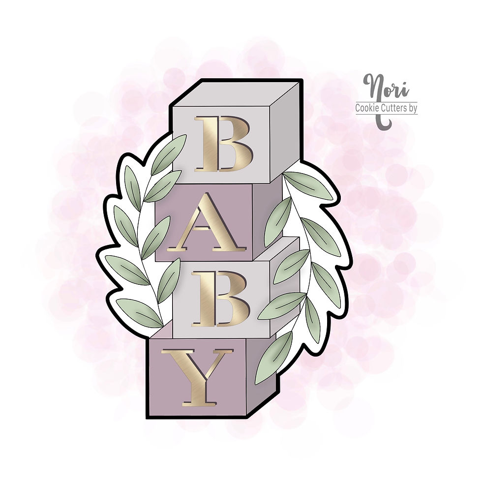 Floral Baby Blocks Cookie Cutter and optional Stencil - CN1143