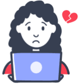 Illustration of a frowning girl on the computer with a broken heart above her
