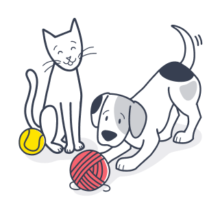 Illustration of a dog and cat playing wtih yarn