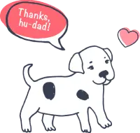 The dog is healed and responds in love "Thanks, hu-dad!"