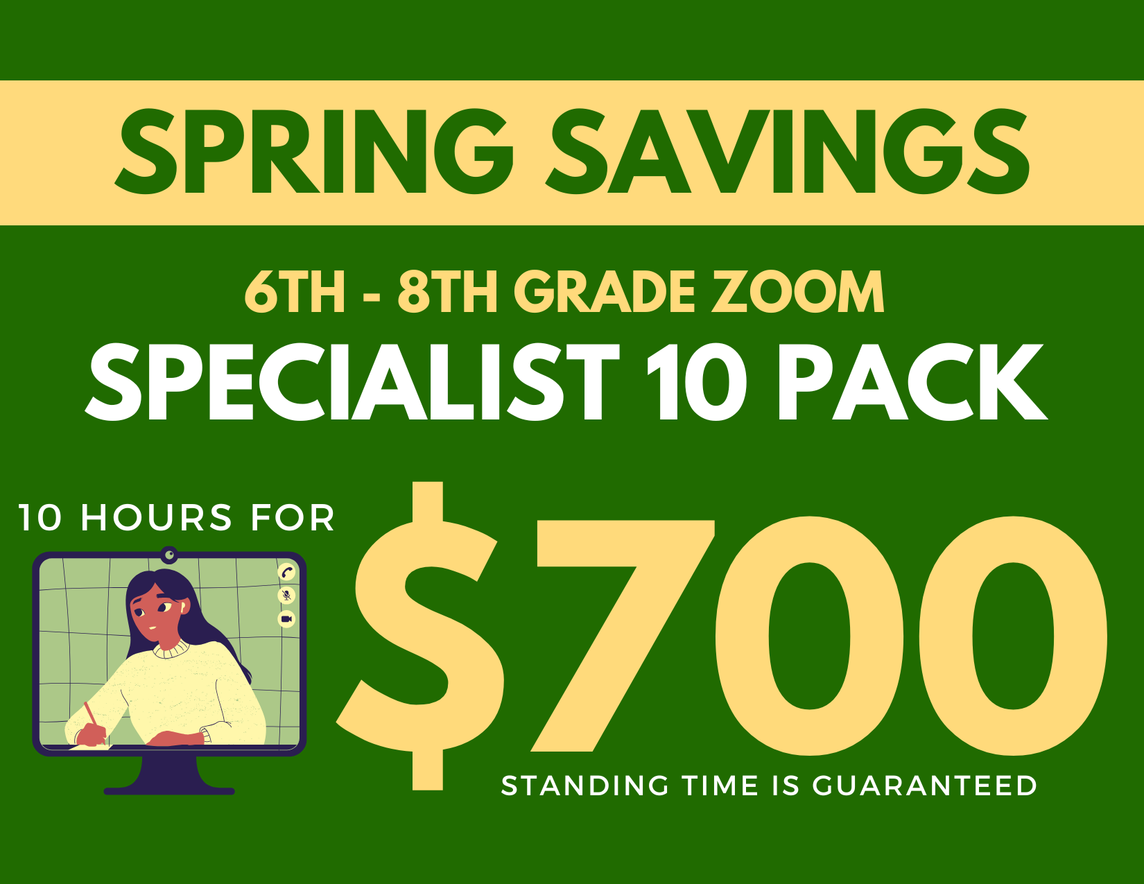 10 pack of Zoom Tutoring with a Specialist (6th-8th grade)