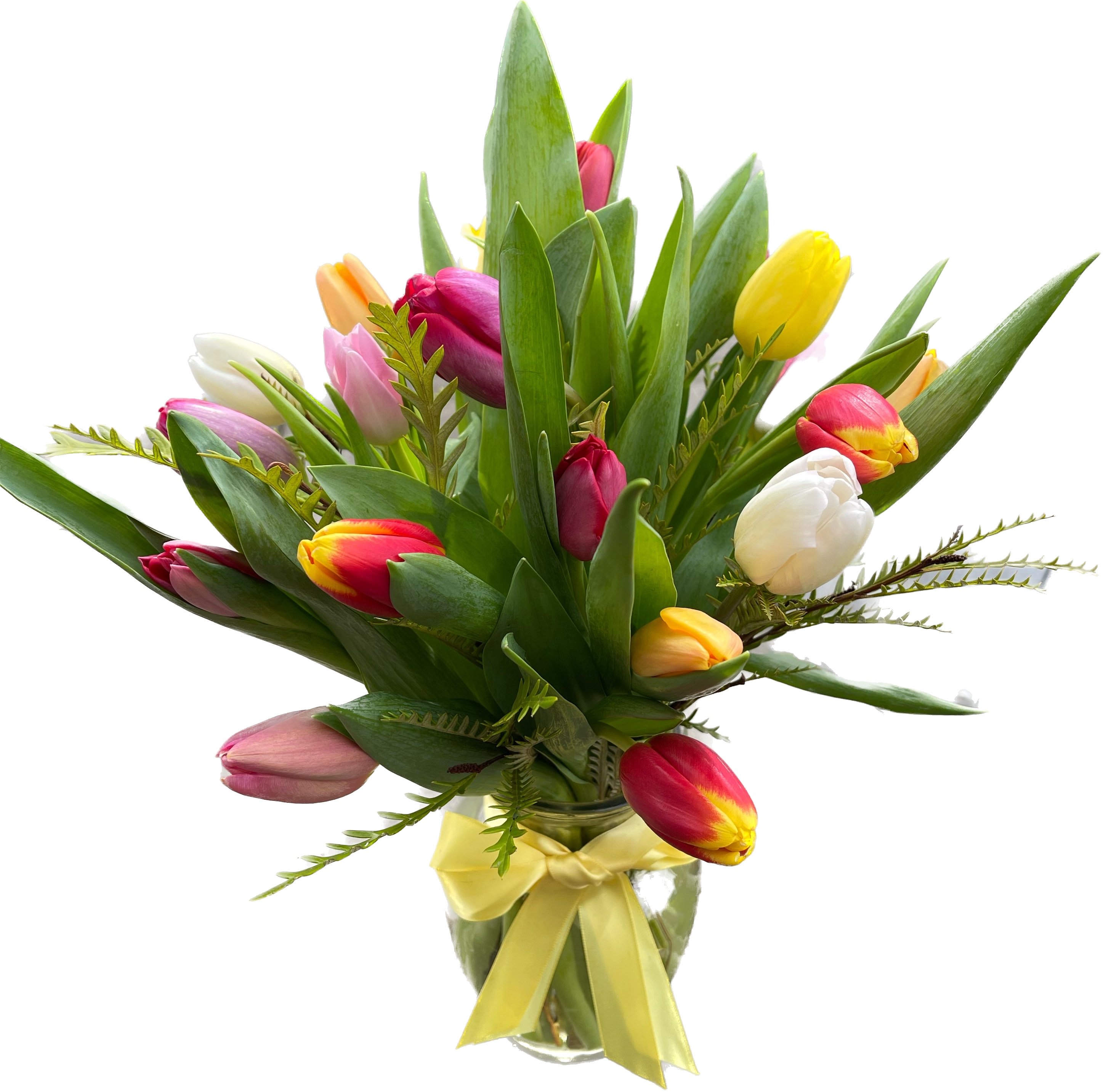 15 Colorful Tulips in a Glass Vase selected colors
