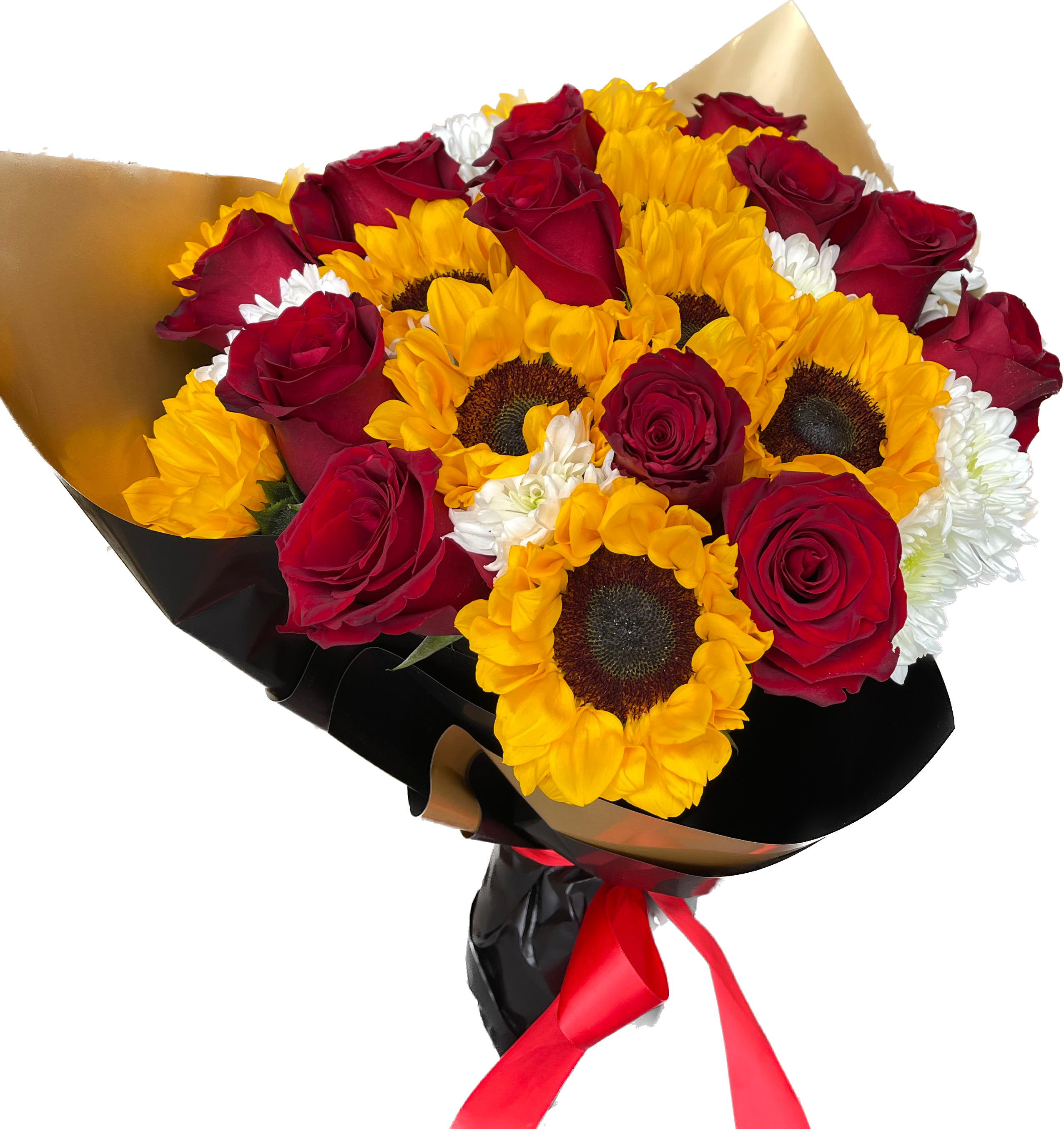 Sunny Deep Red Rose Bouquet
