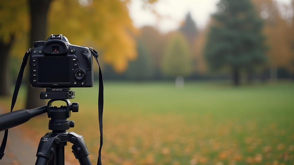 high angle view of a camera on a tripod in a park setting