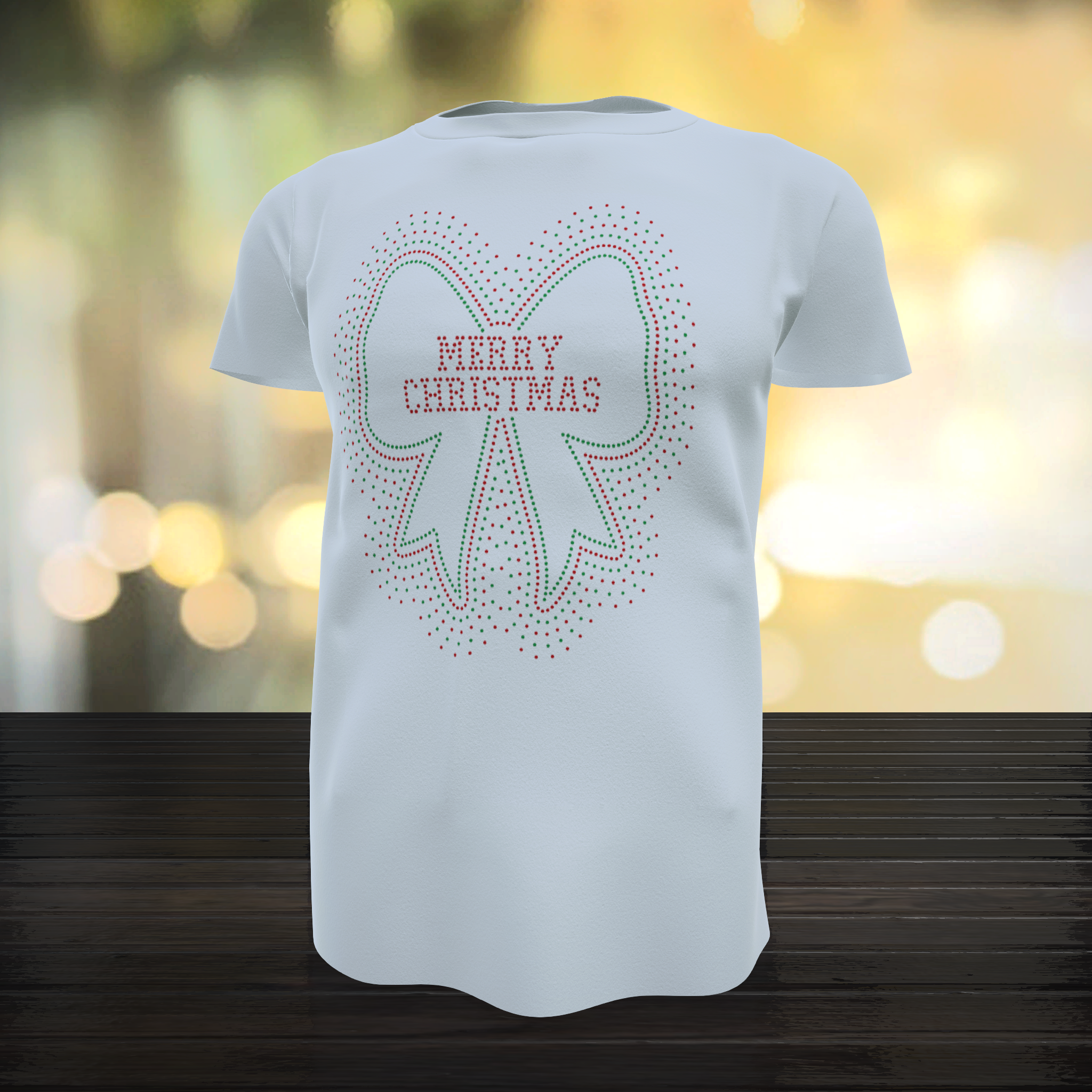 Scattered Bow with Merry Christmas Inside Rhinestone Tshirt