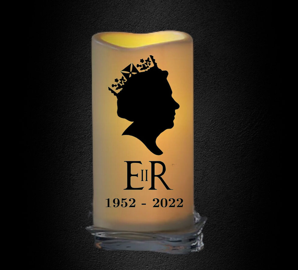 LED candle with Queen Elizabeth II silhouette, E II R, 1952-2022