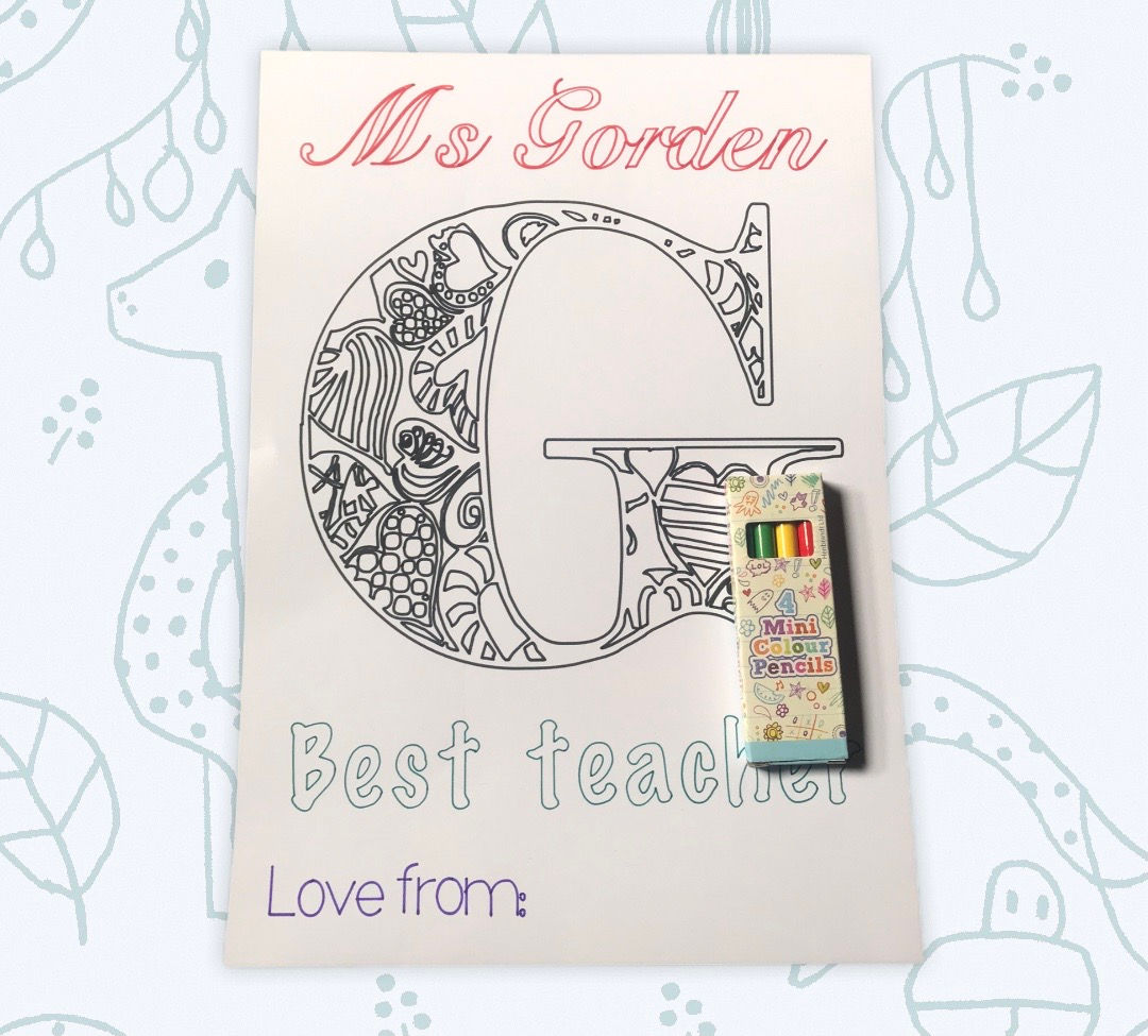 Personalized coloring page for Ms. Gorden, Best teacher, with colored pencils