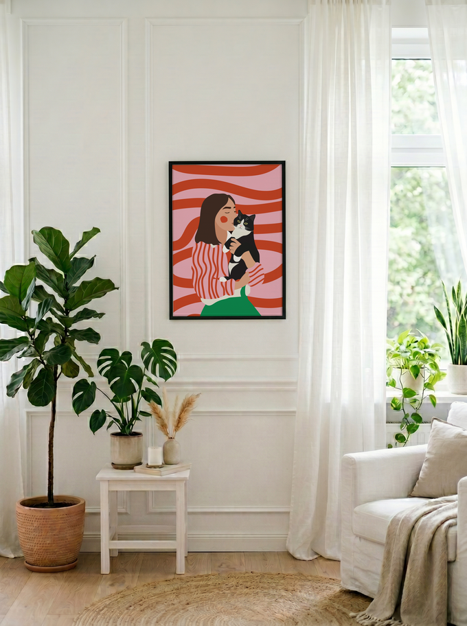 Cat Mom Moment | Premium Art Print | Black Frame