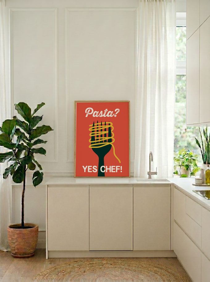 Pasta? Yes, Chef | Premium Art Print | Wooden Frame