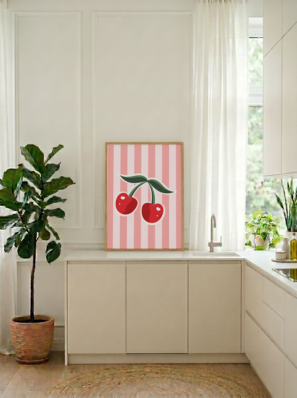 Summer Cherries | Premium Art Print | Wooden Frame