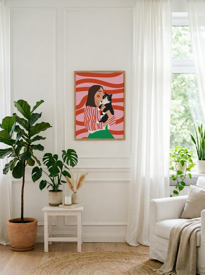 Cat Mom Moment | Premium Art Print | Wooden Frame