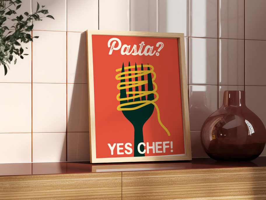 Pasta? Yes, Chef | Premium Art Print, perfect for Kitchen & dining wall decor
