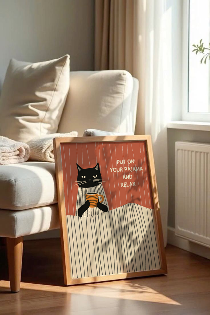 Purrfectly Relaxed Art Print for bedroom