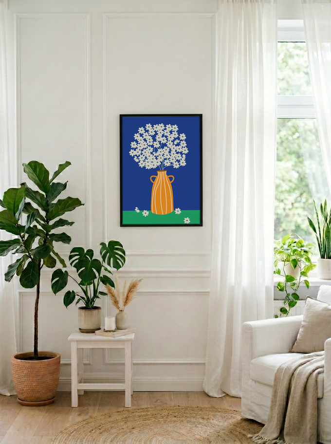 Blue Bloom Still Life | Premium Art Print | Black Frame