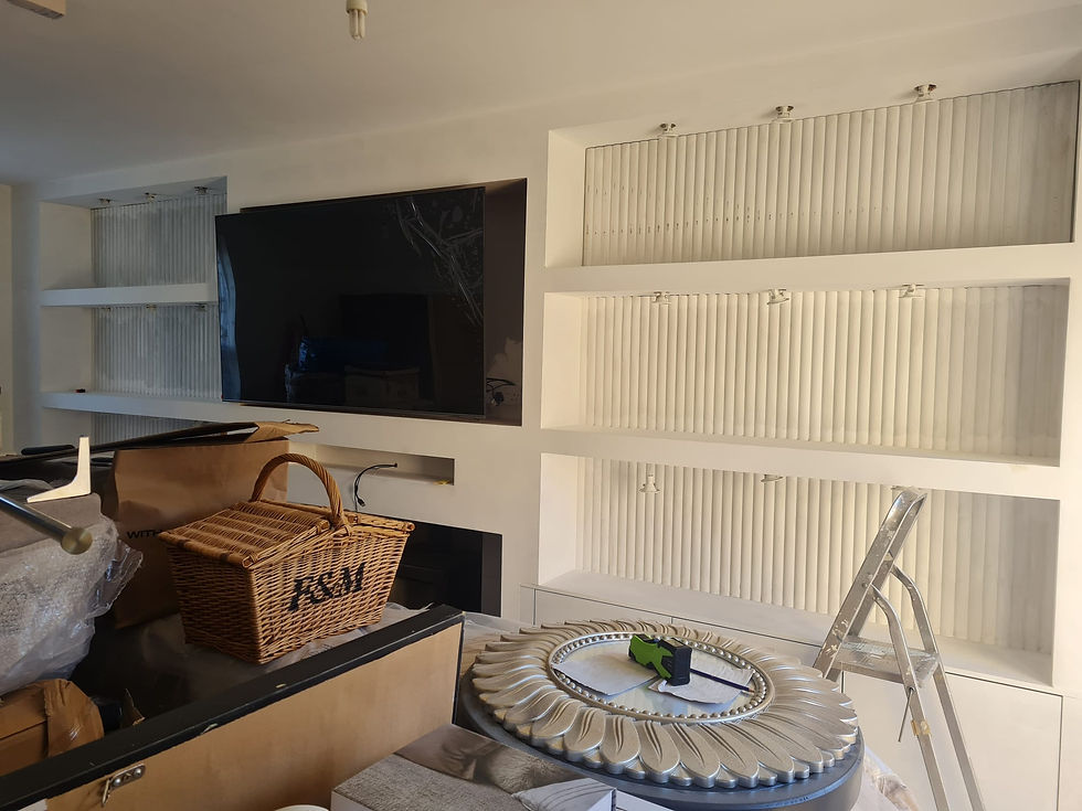 Fluted panelling added to bespoke media wall in Norwich, Norfolk