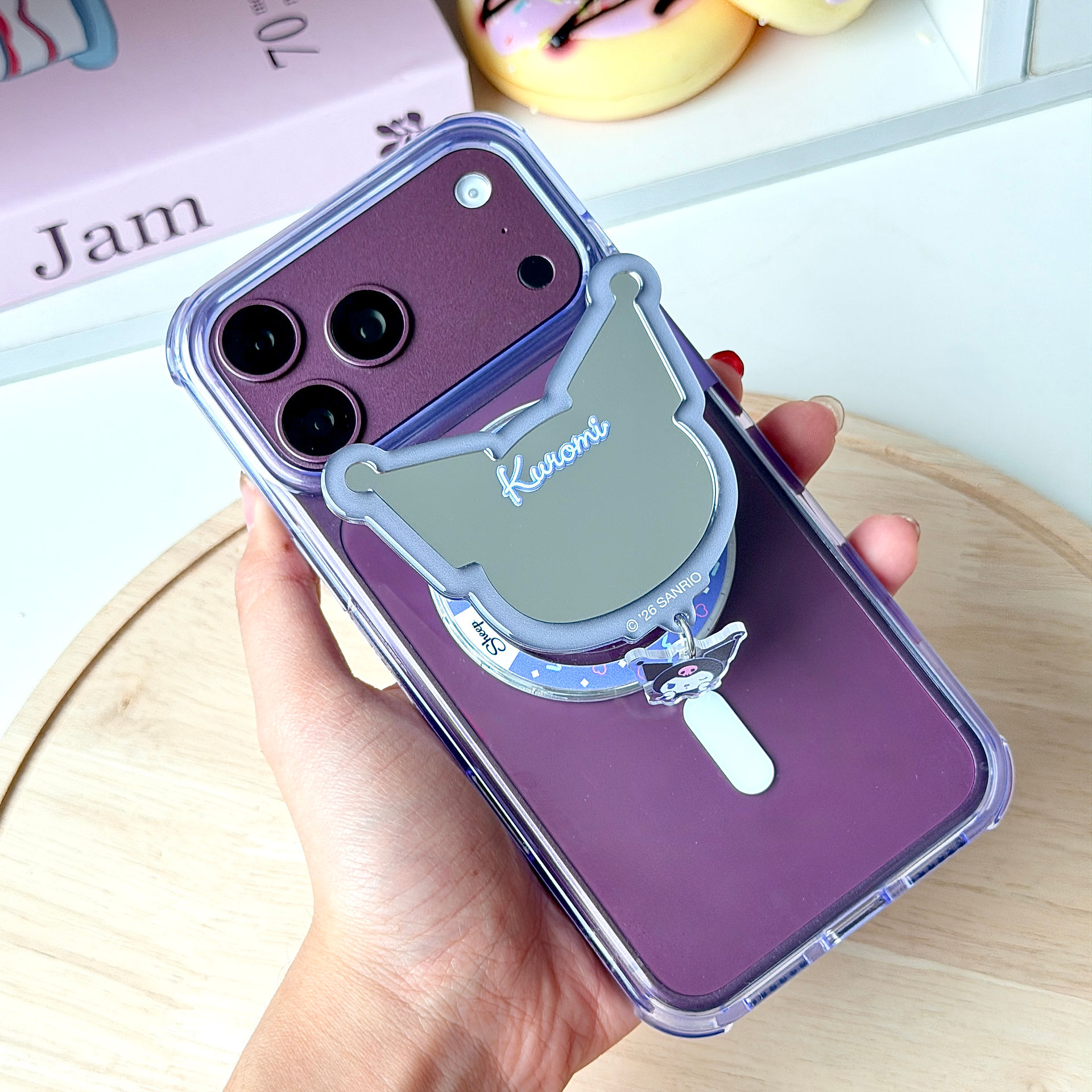 ใช้คู่เคส sanrio phone case my kuromi ซานริโอ้ คุโรมิ ของแท้ โทรศัพท์ มือถือ ลิขสิทธิ์แท้ สีม่วง ดำ baku บาคุ phone accessories magsafe griptok sheep phone grip ที่แปะมือถือ กริ๊บต๊อก กระจก ลายน่ารัก