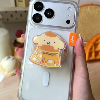 Phone Grip pompompurin sanrio  case ซานริโอ้ ปอมปอมปุริน โทรศัพท์ มือถือ ไอโฟน iphone ลิขสิทธิ์แท้  magsafe แม่เหล็ก หมุนได้ เขย่าได้  Accessories สี น้ำตาล พุดดิ้ง ลาย น่ารัก 