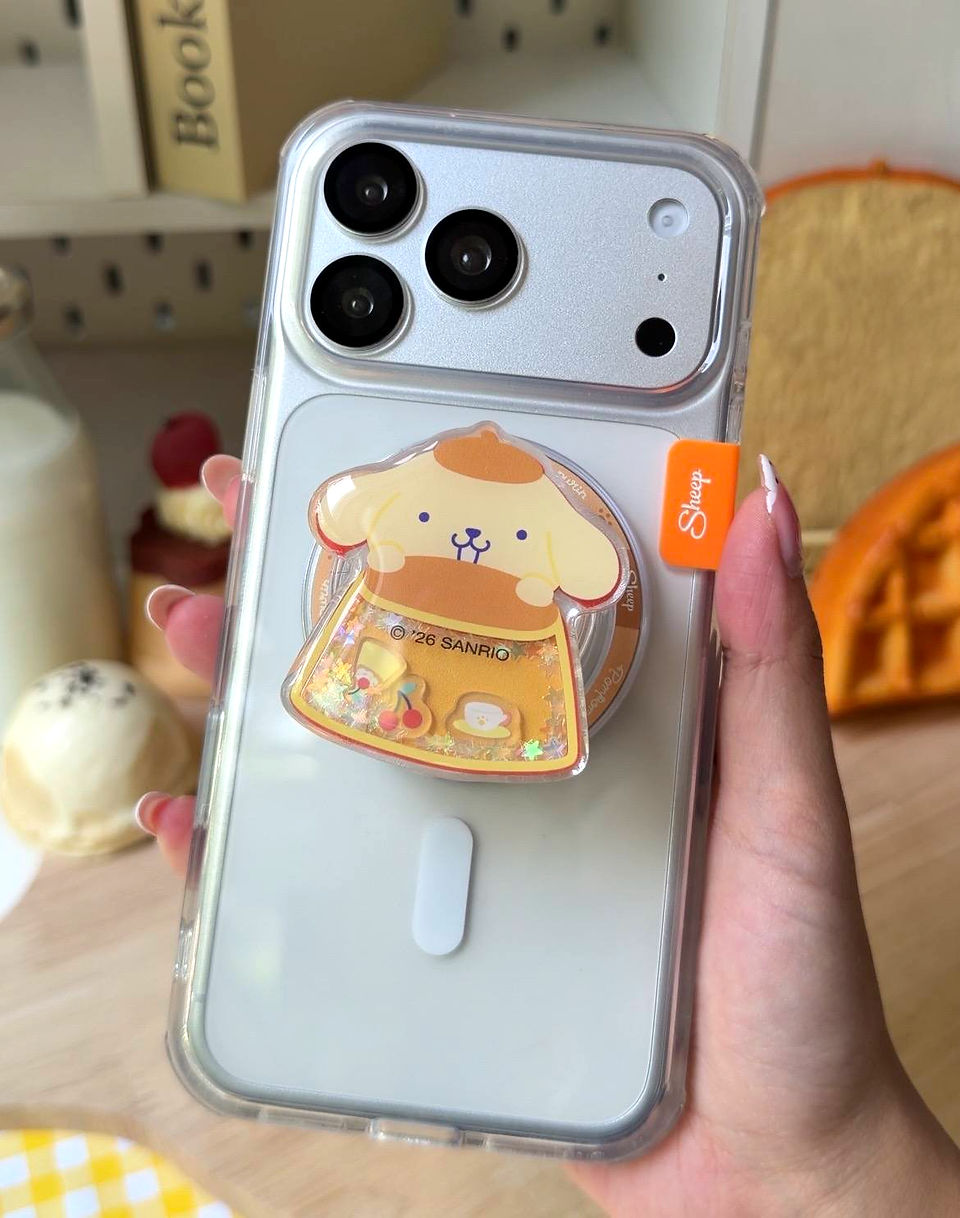 Phone Grip pompompurin sanrio case ซานริโอ้ ปอมปอมปุริน โทรศัพท์ มือถือ ไอโฟน iphone ลิขสิทธิ์แท้ magsafe แม่เหล็ก หมุนได้ เขย่าได้ Accessories สี น้ำตาล พุดดิ้ง ลาย น่ารัก