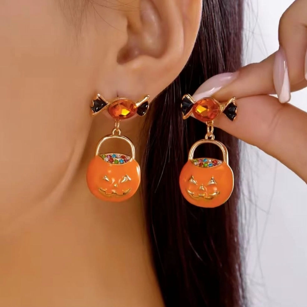 Boucles d’Oreilles Halloween – Bonbons Orange & Citrouille Panier