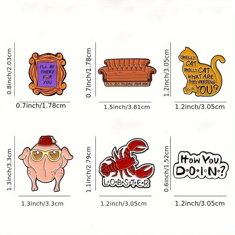 Miniature : Set de 6 pin’s en émail Friends, avec des références cultes de la série TV, idéal pour les fans et collectionneurs.