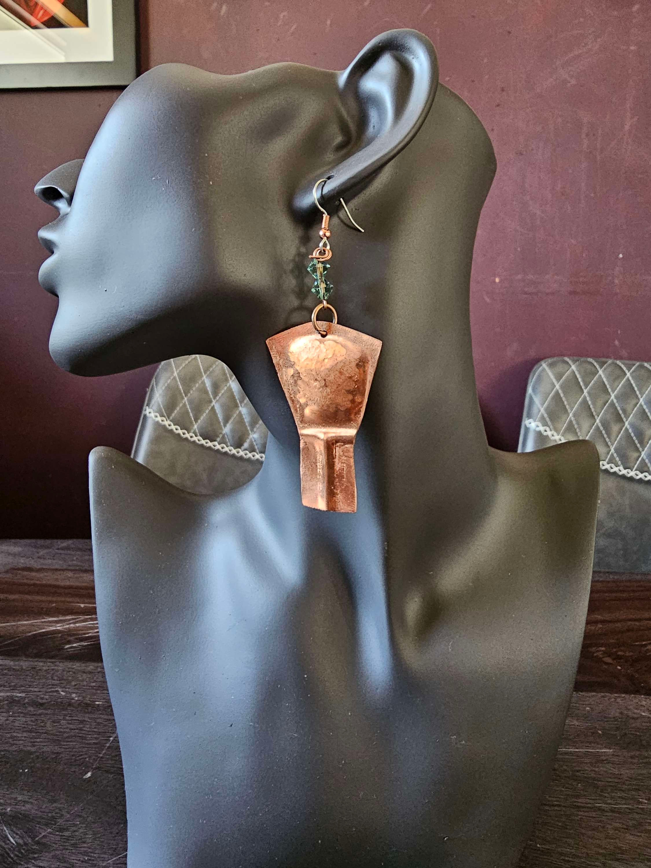 Mini Copper Shield Earrings with Swarovski Crystals 