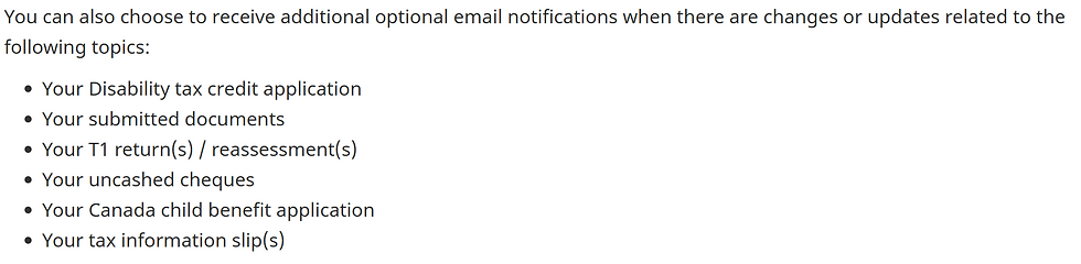 CRA Online mail - when electronic notice sent