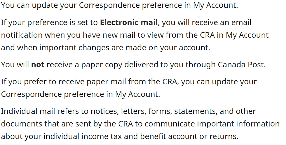 CRA online mail - taxes