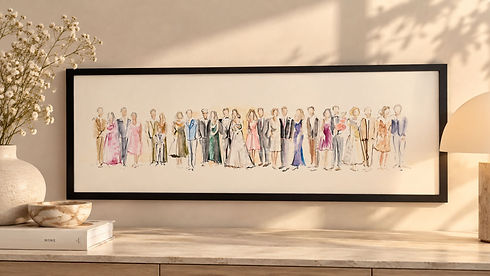 Hochzeitscollage, Illustration, Brautpaar in der Mitte