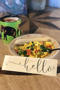 Scrambled Eggs with spinach, and bell pe