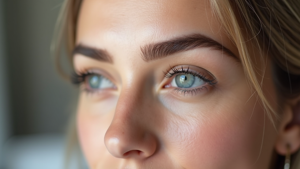 Close-up view of perfectly shaped eyebrows after HD Brow Treatment